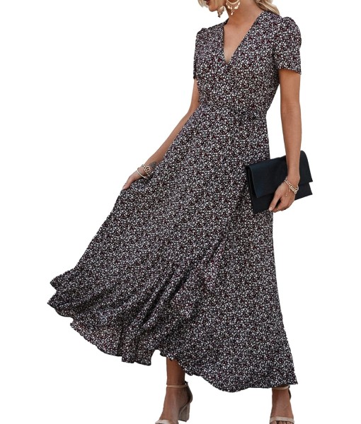 PRETTYGARDEN Women's Summer Maxi Dress Casual Wrap Floral Boho Short Sleeve V Neck Split Ruffle Beach Long Dresses