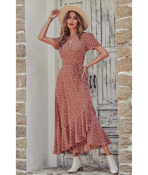 PRETTYGARDEN Women's Summer Maxi Dress Casual Wrap Floral Boho Short Sleeve V Neck Split Ruffle Beach Long Dresses