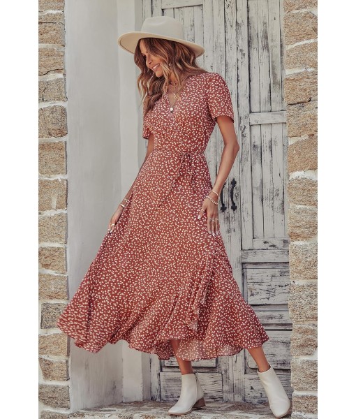 PRETTYGARDEN Women's Summer Maxi Dress Casual Wrap Floral Boho Short Sleeve V Neck Split Ruffle Beach Long Dresses