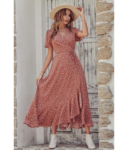 PRETTYGARDEN Women's Summer Maxi Dress Casual Wrap Floral Boho Short Sleeve V Neck Split Ruffle Beach Long Dresses