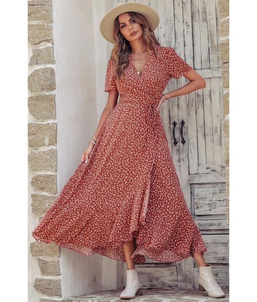 PRETTYGARDEN Women's Summer Maxi Dress Casual Wrap Floral Boho Short Sleeve V Neck Split Ruffle Beach Long Dresses
