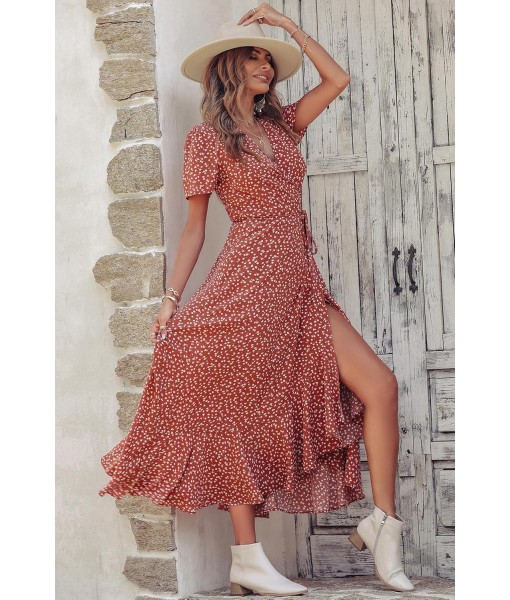 PRETTYGARDEN Women's Summer Maxi Dress Casual Wrap Floral Boho Short Sleeve V Neck Split Ruffle Beach Long Dresses