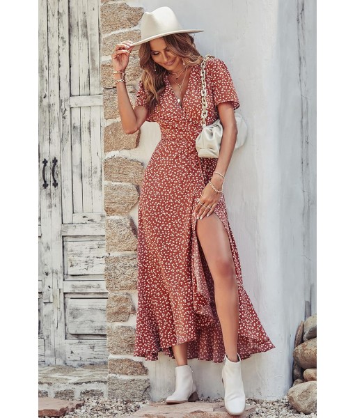 PRETTYGARDEN Women's Summer Maxi Dress Casual Wrap Floral Boho Short Sleeve V Neck Split Ruffle Beach Long Dresses