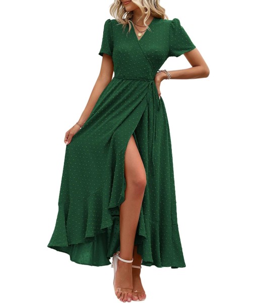 PRETTYGARDEN Women's Summer Maxi Dress Casual Wrap Floral Boho Short Sleeve V Neck Split Ruffle Beach Long Dresses