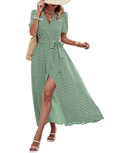PRETTYGARDEN Women's Summer Maxi Dress Casual Wrap Floral Boho Short Sleeve V Neck Split Ruffle Beach Long Dresses