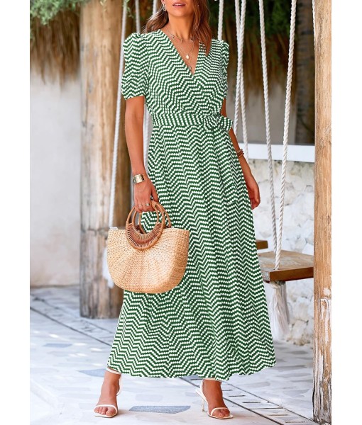 PRETTYGARDEN Women's Summer Maxi Dress Casual Wrap Floral Boho Short Sleeve V Neck Split Ruffle Beach Long Dresses