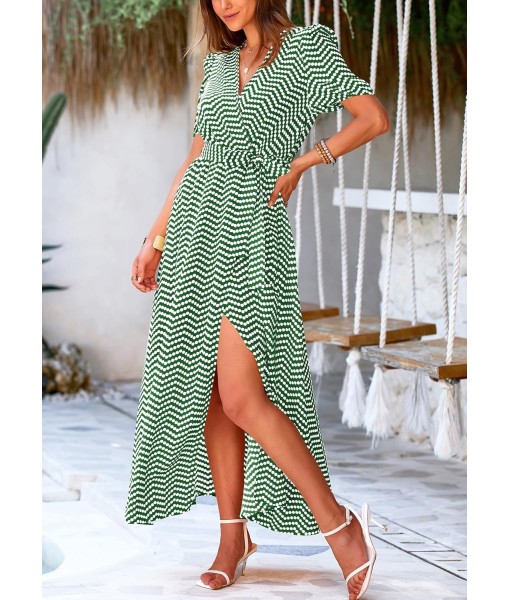 PRETTYGARDEN Women's Summer Maxi Dress Casual Wrap Floral Boho Short Sleeve V Neck Split Ruffle Beach Long Dresses