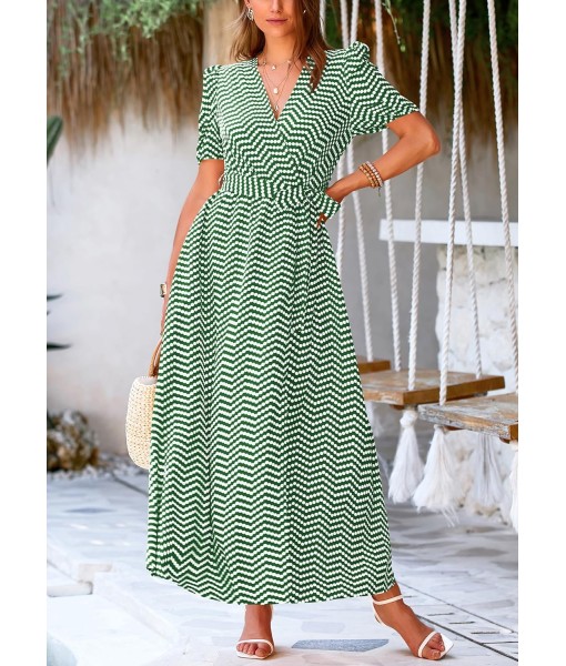 PRETTYGARDEN Women's Summer Maxi Dress Casual Wrap Floral Boho Short Sleeve V Neck Split Ruffle Beach Long Dresses