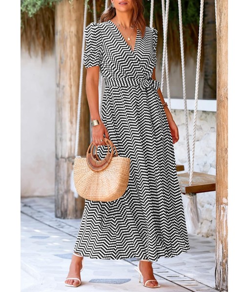 PRETTYGARDEN Women's Summer Maxi Dress Casual Wrap Floral Boho Short Sleeve V Neck Split Ruffle Beach Long Dresses