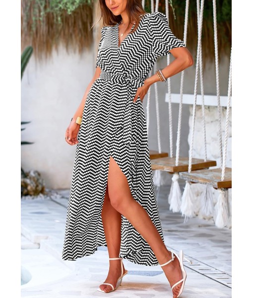 PRETTYGARDEN Women's Summer Maxi Dress Casual Wrap Floral Boho Short Sleeve V Neck Split Ruffle Beach Long Dresses