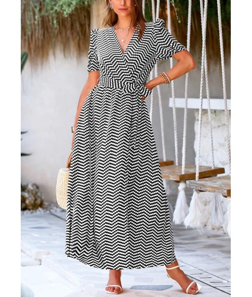 PRETTYGARDEN Women's Summer Maxi Dress Casual Wrap Floral Boho Short Sleeve V Neck Split Ruffle Beach Long Dresses