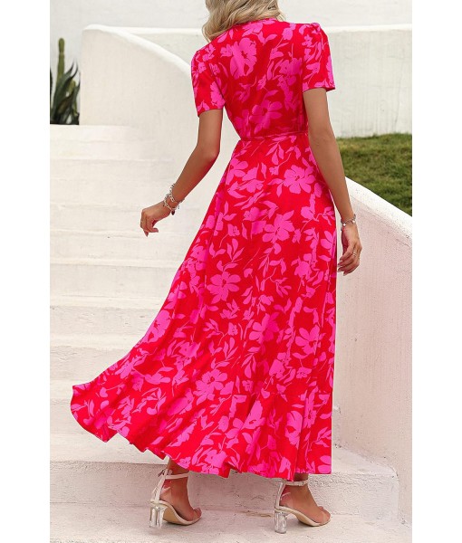 PRETTYGARDEN Women's Summer Maxi Dress Casual Wrap Floral Boho Short Sleeve V Neck Split Ruffle Beach Long Dresses