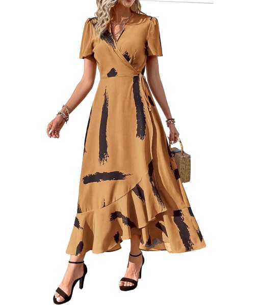 PRETTYGARDEN Women's Summer Maxi Dress Casual Wrap Floral Boho Short Sleeve V Neck Split Ruffle Beach Long Dresses