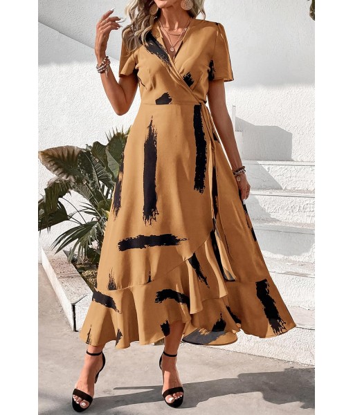 PRETTYGARDEN Women's Summer Maxi Dress Casual Wrap Floral Boho Short Sleeve V Neck Split Ruffle Beach Long Dresses