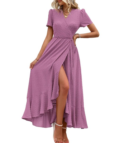PRETTYGARDEN Women's Summer Maxi Dress Casual Wrap Floral Boho Short Sleeve V Neck Split Ruffle Beach Long Dresses