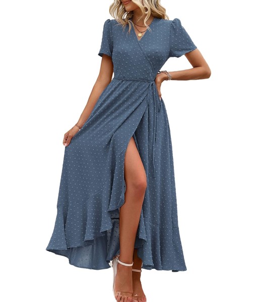 PRETTYGARDEN Women's Summer Maxi Dress Casual Wrap Floral Boho Short Sleeve V Neck Split Ruffle Beach Long Dresses