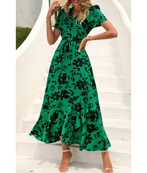 PRETTYGARDEN Women's Summer Maxi Dress Casual Wrap Floral Boho Short Sleeve V Neck Split Ruffle Beach Long Dresses