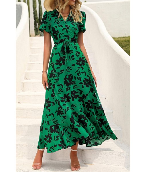 PRETTYGARDEN Women's Summer Maxi Dress Casual Wrap Floral Boho Short Sleeve V Neck Split Ruffle Beach Long Dresses