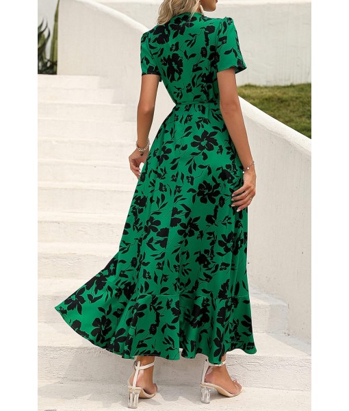 PRETTYGARDEN Women's Summer Maxi Dress Casual Wrap Floral Boho Short Sleeve V Neck Split Ruffle Beach Long Dresses