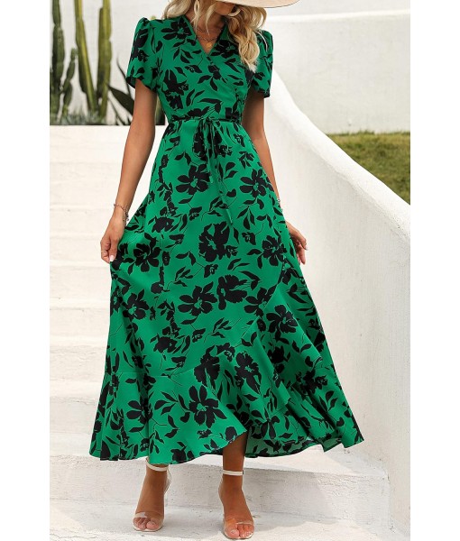 PRETTYGARDEN Women's Summer Maxi Dress Casual Wrap Floral Boho Short Sleeve V Neck Split Ruffle Beach Long Dresses