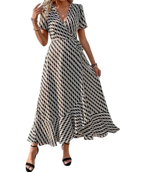 PRETTYGARDEN Women's Summer Maxi Dress Casual Wrap Floral Boho Short Sleeve V Neck Split Ruffle Beach Long Dresses