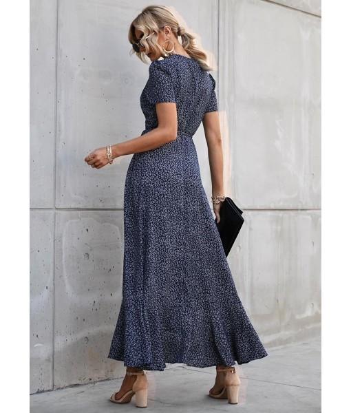 PRETTYGARDEN Women's Summer Maxi Dress Casual Wrap Floral Boho Short Sleeve V Neck Split Ruffle Beach Long Dresses