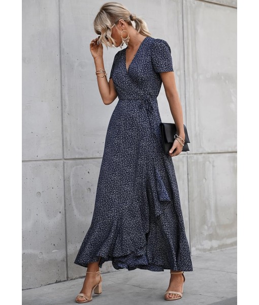 PRETTYGARDEN Women's Summer Maxi Dress Casual Wrap Floral Boho Short Sleeve V Neck Split Ruffle Beach Long Dresses