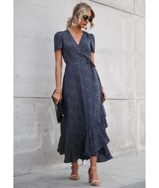 PRETTYGARDEN Women's Summer Maxi Dress Casual Wrap Floral Boho Short Sleeve V Neck Split Ruffle Beach Long Dresses