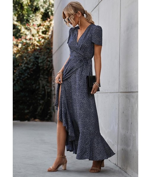 PRETTYGARDEN Women's Summer Maxi Dress Casual Wrap Floral Boho Short Sleeve V Neck Split Ruffle Beach Long Dresses