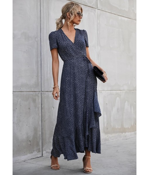 PRETTYGARDEN Women's Summer Maxi Dress Casual Wrap Floral Boho Short Sleeve V Neck Split Ruffle Beach Long Dresses