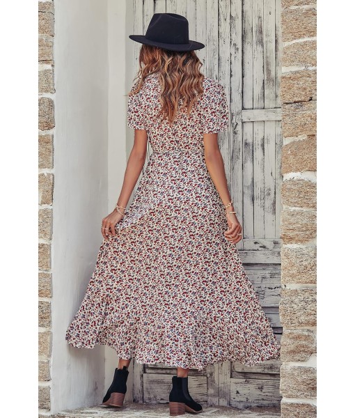 PRETTYGARDEN Women's Summer Maxi Dress Casual Wrap Floral Boho Short Sleeve V Neck Split Ruffle Beach Long Dresses