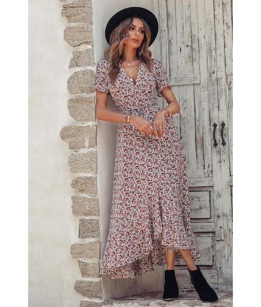 PRETTYGARDEN Women's Summer Maxi Dress Casual Wrap Floral Boho Short Sleeve V Neck Split Ruffle Beach Long Dresses