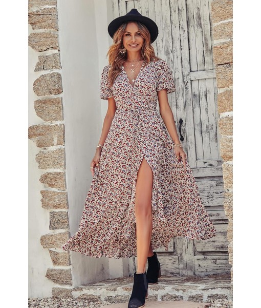 PRETTYGARDEN Women's Summer Maxi Dress Casual Wrap Floral Boho Short Sleeve V Neck Split Ruffle Beach Long Dresses