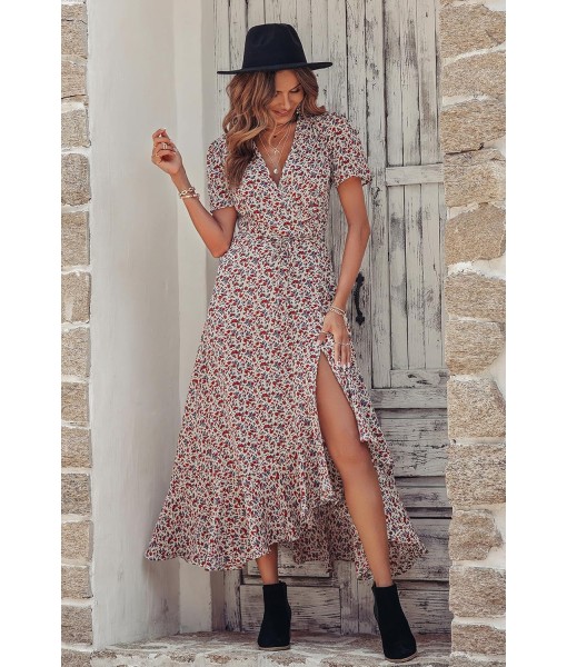 PRETTYGARDEN Women's Summer Maxi Dress Casual Wrap Floral Boho Short Sleeve V Neck Split Ruffle Beach Long Dresses