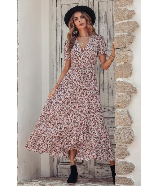 PRETTYGARDEN Women's Summer Maxi Dress Casual Wrap Floral Boho Short Sleeve V Neck Split Ruffle Beach Long Dresses
