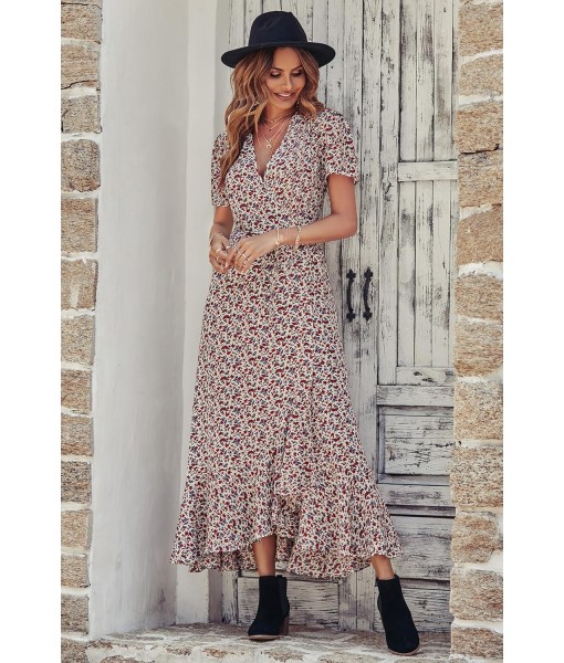 PRETTYGARDEN Women's Summer Maxi Dress Casual Wrap Floral Boho Short Sleeve V Neck Split Ruffle Beach Long Dresses