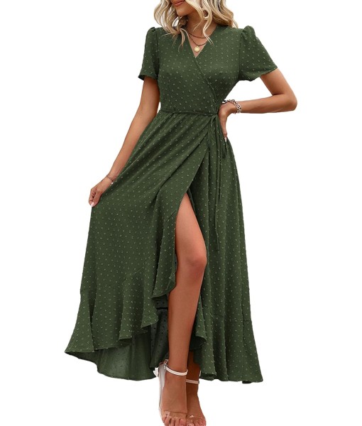 PRETTYGARDEN Women's Summer Maxi Dress Casual Wrap Floral Boho Short Sleeve V Neck Split Ruffle Beach Long Dresses