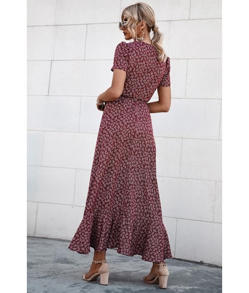 PRETTYGARDEN Women's Summer Maxi Dress Casual Wrap Floral Boho Short Sleeve V Neck Split Ruffle Beach Long Dresses