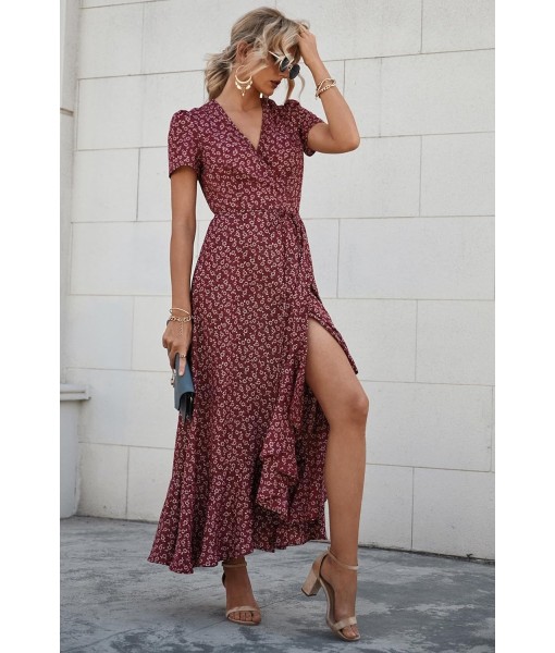PRETTYGARDEN Women's Summer Maxi Dress Casual Wrap Floral Boho Short Sleeve V Neck Split Ruffle Beach Long Dresses