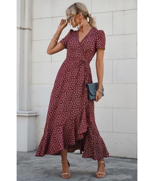 PRETTYGARDEN Women's Summer Maxi Dress Casual Wrap Floral Boho Short Sleeve V Neck Split Ruffle Beach Long Dresses