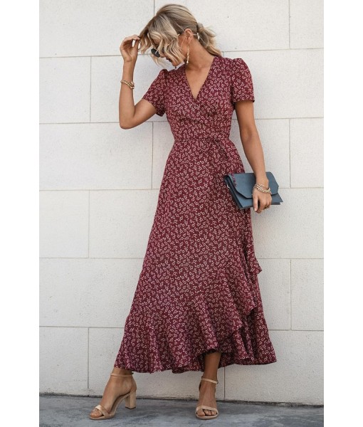 PRETTYGARDEN Women's Summer Maxi Dress Casual Wrap Floral Boho Short Sleeve V Neck Split Ruffle Beach Long Dresses
