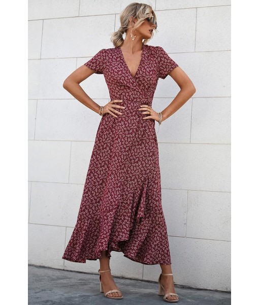 PRETTYGARDEN Women's Summer Maxi Dress Casual Wrap Floral Boho Short Sleeve V Neck Split Ruffle Beach Long Dresses