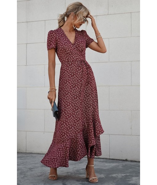 PRETTYGARDEN Women's Summer Maxi Dress Casual Wrap Floral Boho Short Sleeve V Neck Split Ruffle Beach Long Dresses