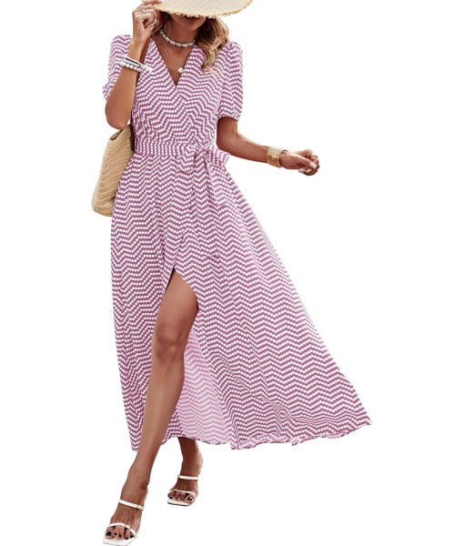 PRETTYGARDEN Women's Summer Maxi Dress Casual Wrap Floral Boho Short Sleeve V Neck Split Ruffle Beach Long Dresses