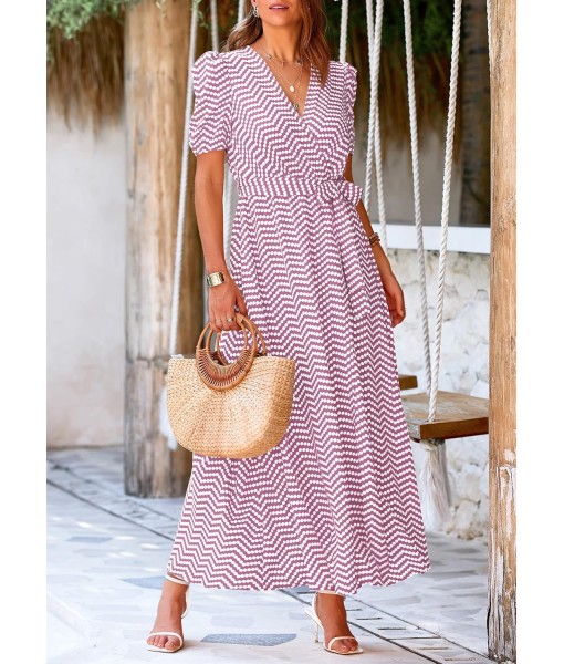 PRETTYGARDEN Women's Summer Maxi Dress Casual Wrap Floral Boho Short Sleeve V Neck Split Ruffle Beach Long Dresses