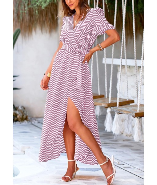 PRETTYGARDEN Women's Summer Maxi Dress Casual Wrap Floral Boho Short Sleeve V Neck Split Ruffle Beach Long Dresses