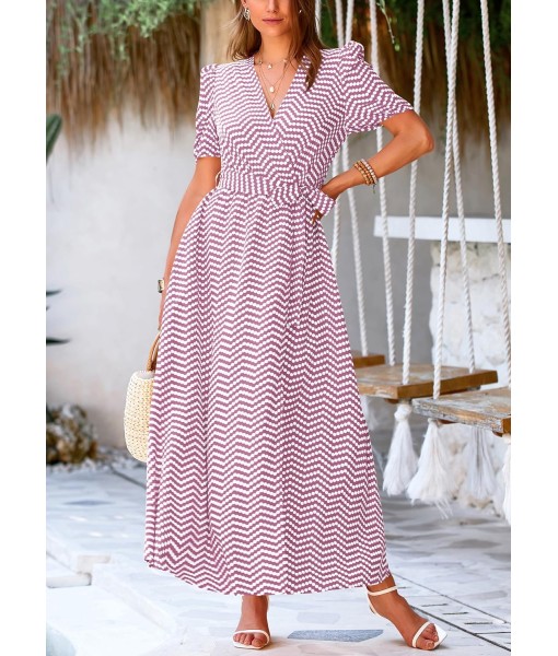 PRETTYGARDEN Women's Summer Maxi Dress Casual Wrap Floral Boho Short Sleeve V Neck Split Ruffle Beach Long Dresses