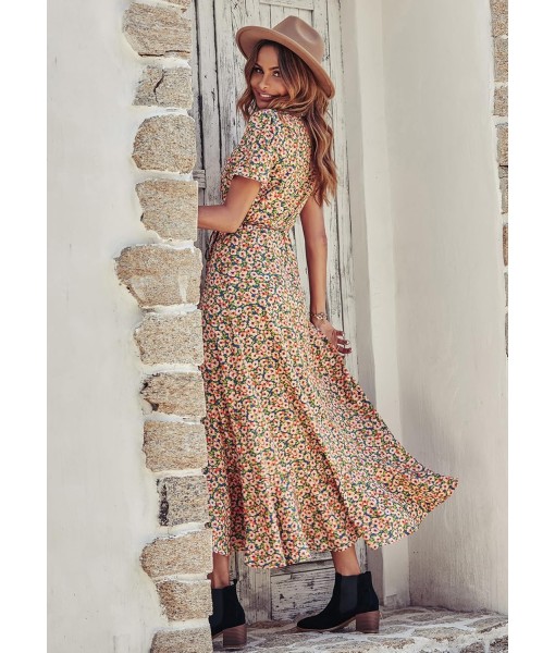 PRETTYGARDEN Women's Summer Maxi Dress Casual Wrap Floral Boho Short Sleeve V Neck Split Ruffle Beach Long Dresses