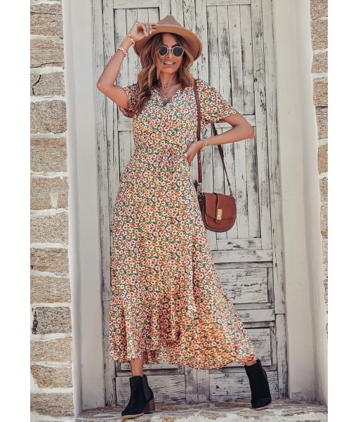 PRETTYGARDEN Women's Summer Maxi Dress Casual Wrap Floral Boho Short Sleeve V Neck Split Ruffle Beach Long Dresses
