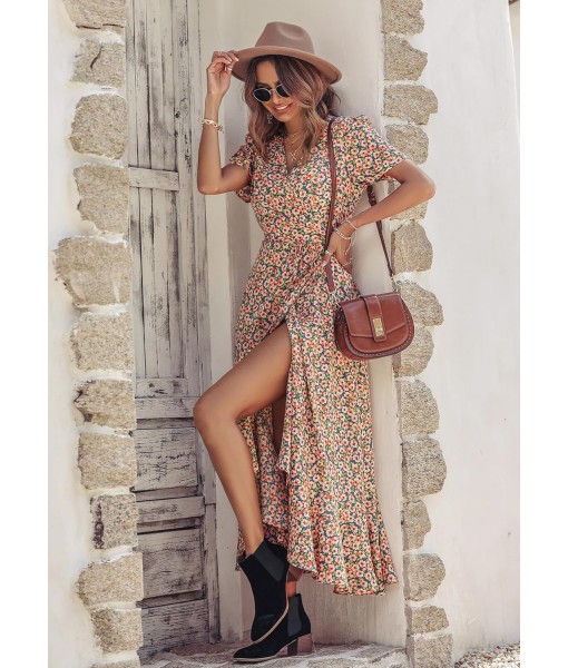 PRETTYGARDEN Women's Summer Maxi Dress Casual Wrap Floral Boho Short Sleeve V Neck Split Ruffle Beach Long Dresses